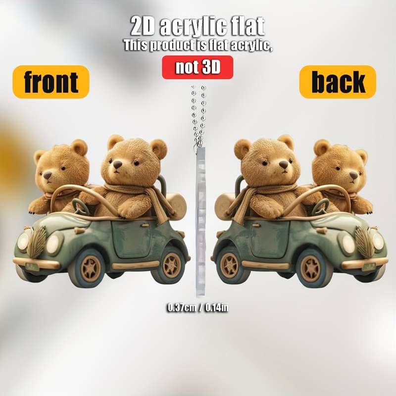 1pc 2D Flat   Cute Bear Car Hanging Accessory  Acrylic Rearview Mirror Decor Vintage G