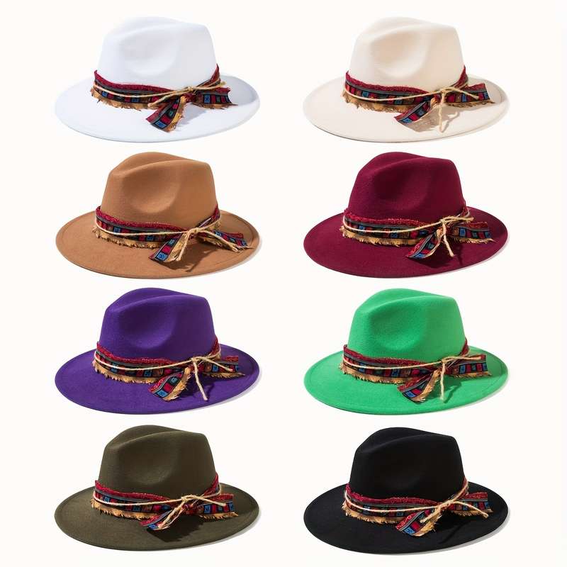 1pc Chic Women's Jazz Fedora with Plaid Ribbon Bow Cotton Blend Sun Protection Elastic Fit for