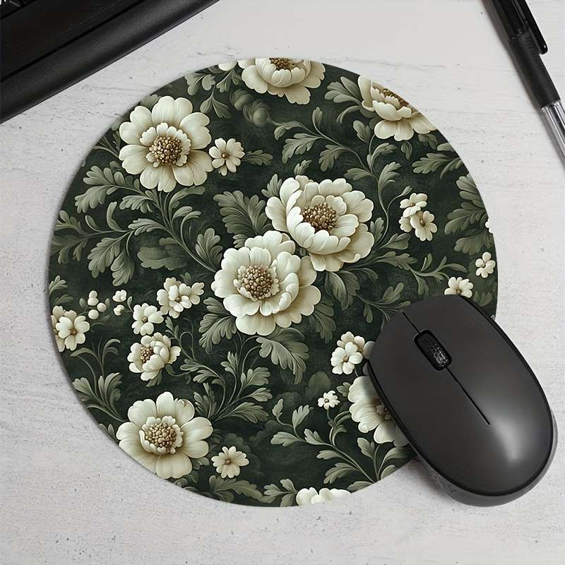 1pc Random Placement Print Lily Pattern Round Portable Mouse Pad Computer Office Desk Mat
