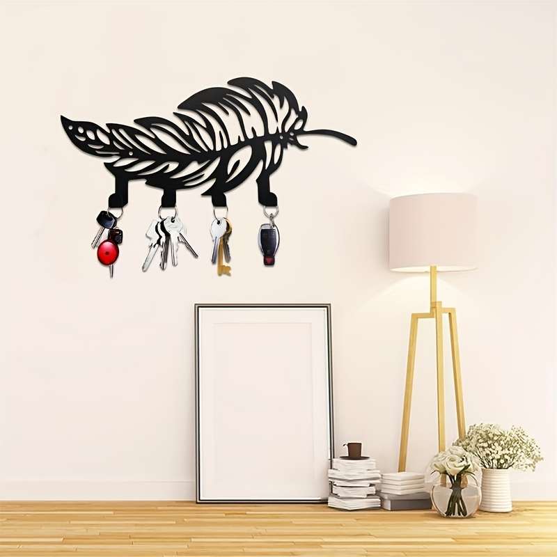 Boho-Chic Metal Feather KeychainEasy Install Wall Hook for Keys Coats  MorePerfect for Hallw