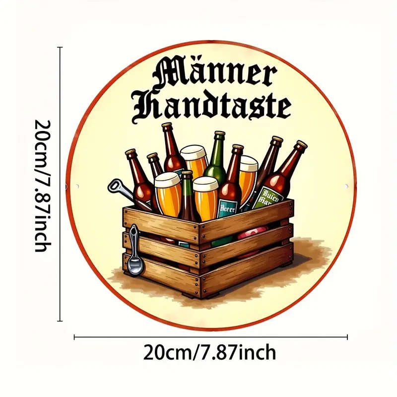 1pc Vintage Beer Maiden Handtaste Aluminum Wall Sign 20.32x20.32cm Round Festive Art Decor for Indoo