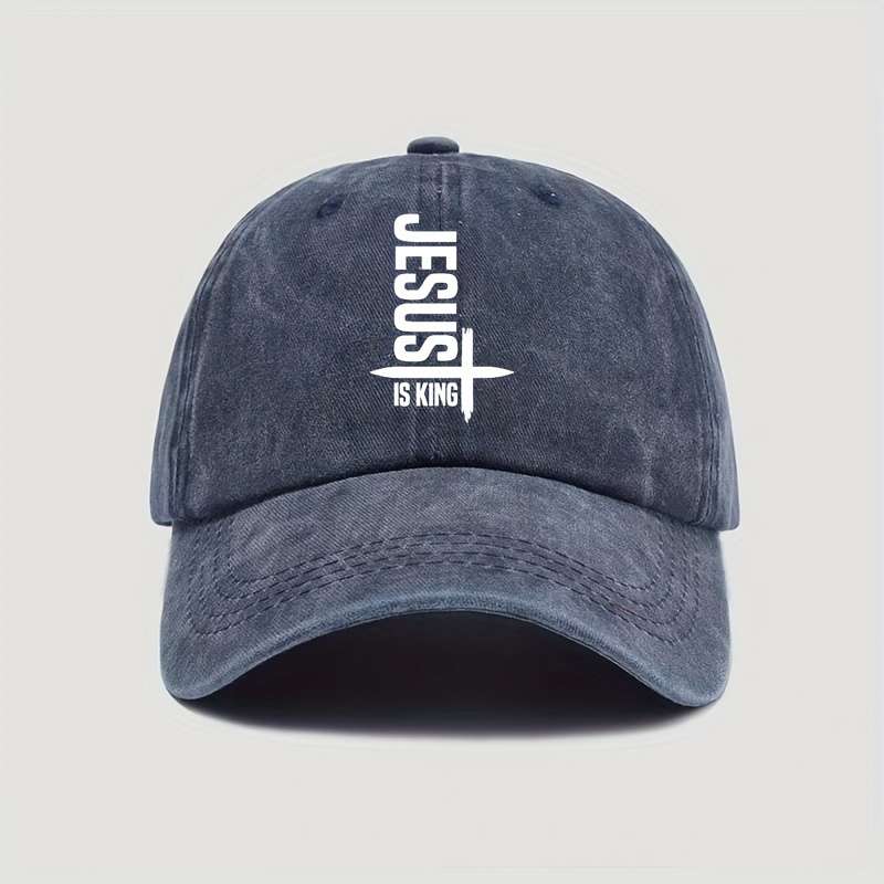 1pc Jesus Is King Print Unisex Baseball Cap 100% Cotton Washed Denim Adjustable Dad Hat with Lightw