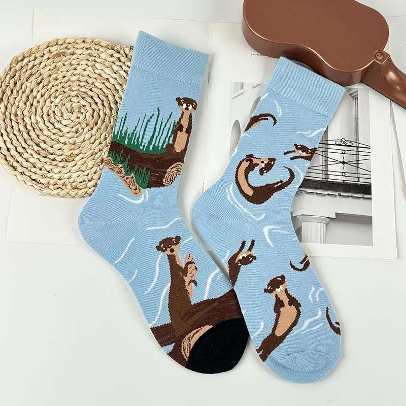 1 Pair Light Blue Otter  One Size Socks