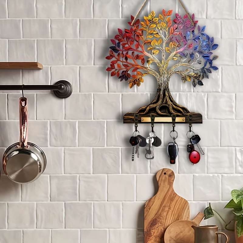 1pc color tree of life home wooden key hanger key storage with hooks four-season multi-functional