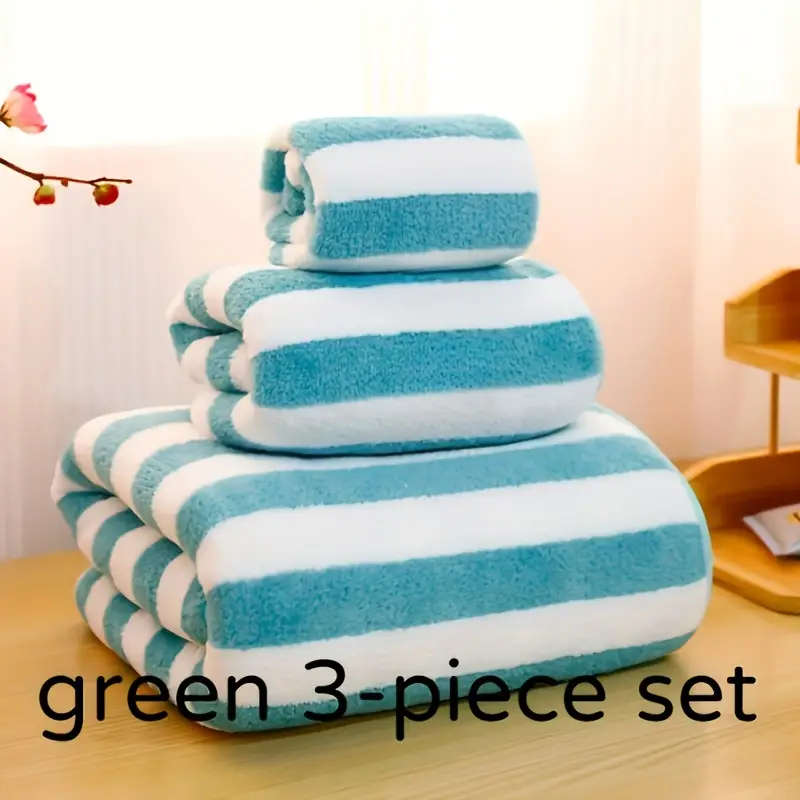 3 Piece Blue and White Striped Luxury Bath Towel Set
