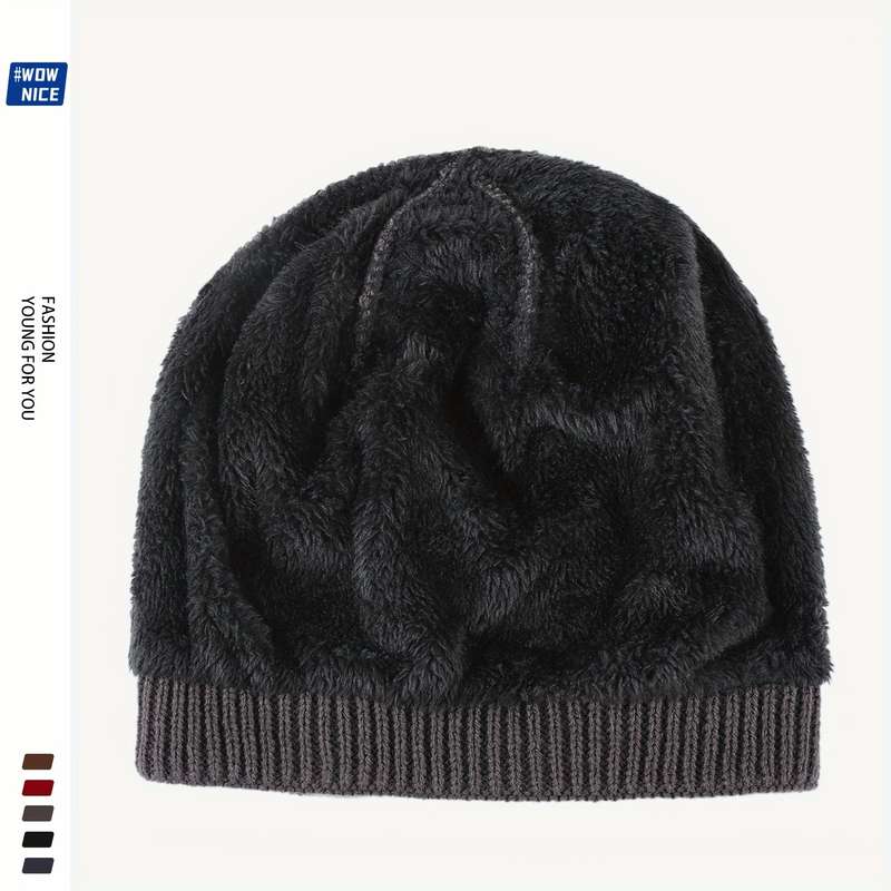 1pc Knit Beanie with Fleece Lining Warm Windproof Acrylic Skull Cap for Men Women Maple Leaf