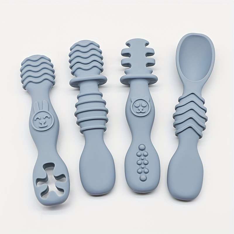4pcs Baby Silicone Chewing Spoon Set Food Grade Silicone Spoon And Fork Set Silicone Spoon S