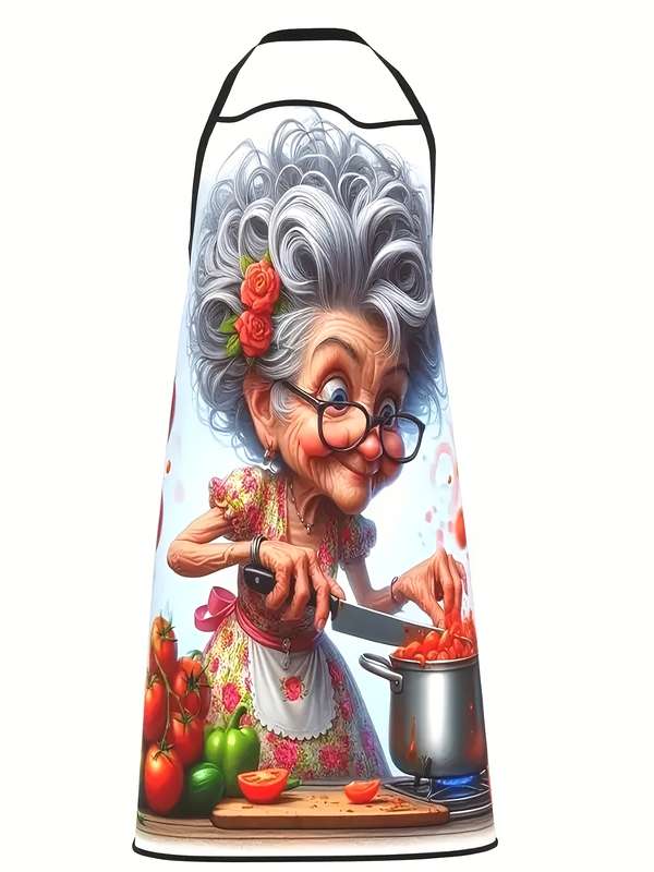 1pc Grandma Tomato Cooking Apron Soft Polyester Chef Apron with Adjustable Ties 59.69x80.01