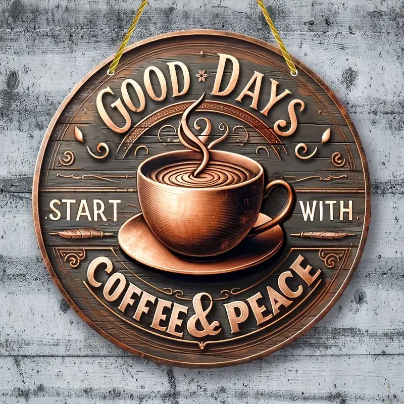 1pc Vintage Coffee Peace Round Wooden Sign Perfect for Kitchen Home Office Cafe or Outdoor Decor Rus