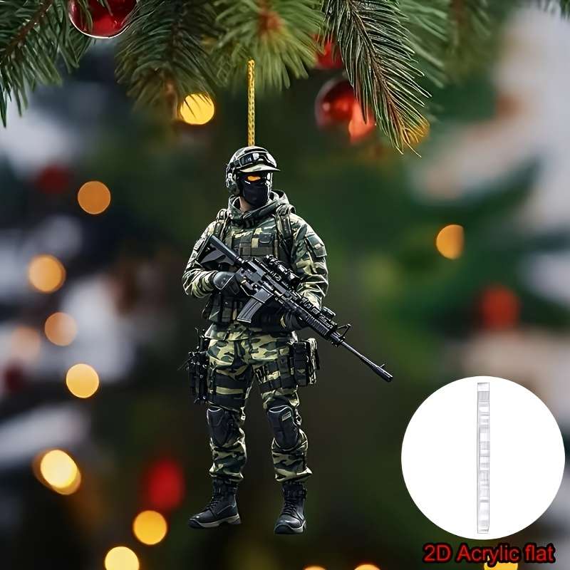 1pc 2D Flat   Acrylic Military Soldier Car Hanging Ornament Tactical Camouflage Design wit