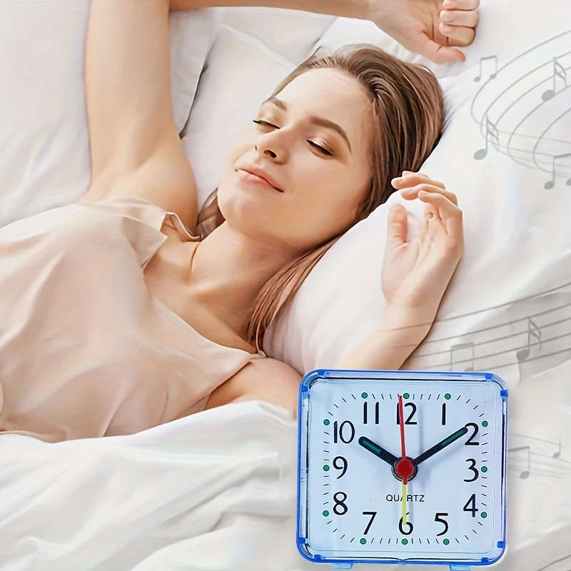 1pc Simple Square Travel Alarm Clock Plastic Desk Clock with Flat Crown Battery Operated AA Not Incl
