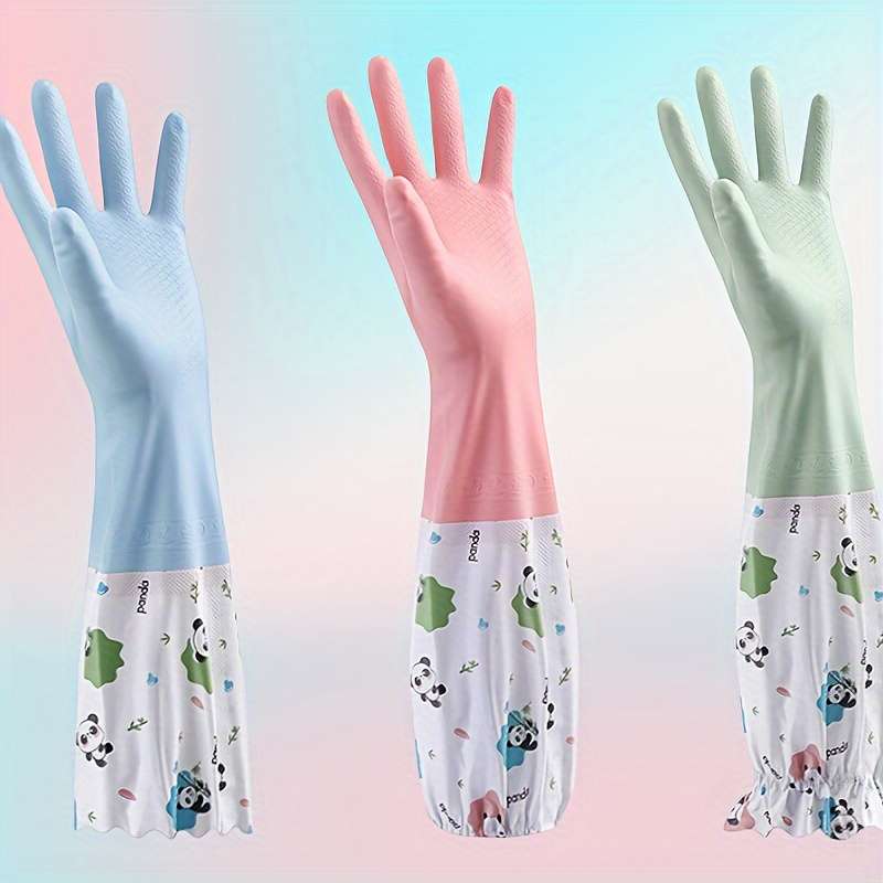 2pcs Housework Cooking Brush Pot Cleaning Cartoon Rubber Gloves Kitchen Dishwashing Gloves