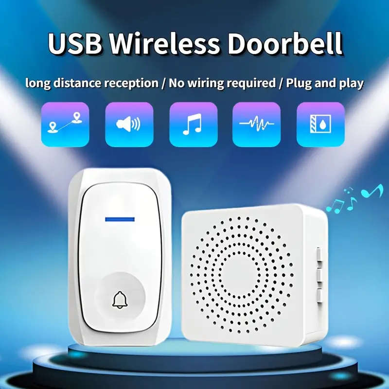 1pc Wireless Smart Doorbell 38 Chime Switching Outdoor Electronic Long Distance Remote Control Jingl