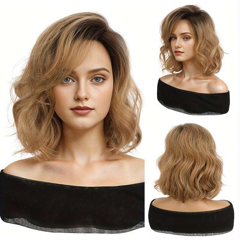 1Pc Brown With Golden Highlights 30.48cm Fashion Design Wig