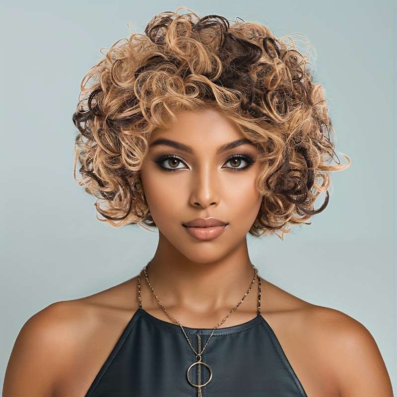 1Pc Black Brown Golden Mix Fashion Design Wig