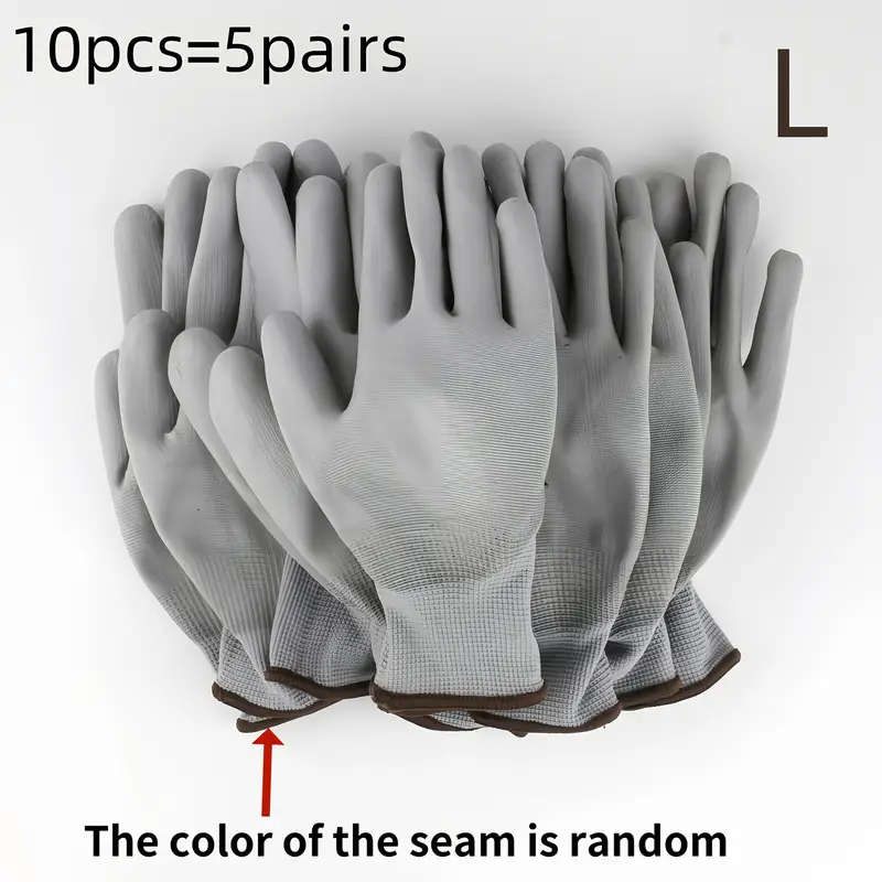 10pcs Outdoor Multifunctional Gray Gloves Size L Anti-slip and Wear-resistant Suitable for Gardening