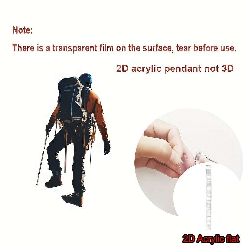 1pc 2D Flat   Acrylic Mountain Hiker Pendant Versatile Car Mirror Backpack Keychain Decor