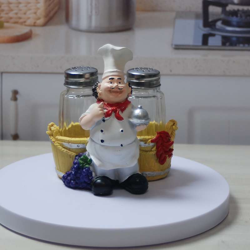 1pc chef wooden barrel glass salt and pepper shaker ornament
