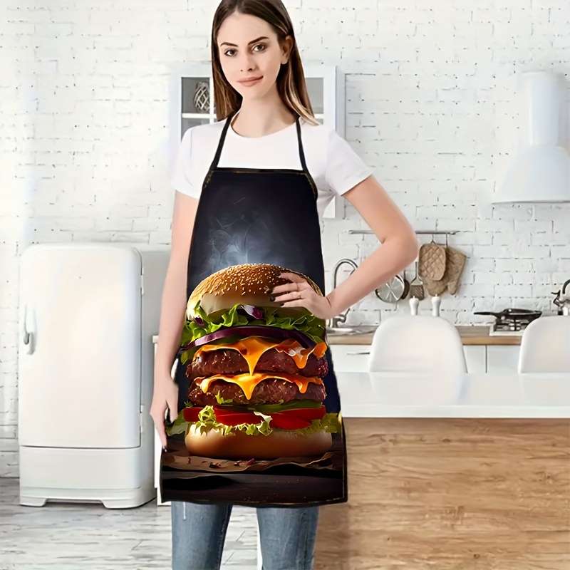 1pc Fun Hamburger Pattern Polyester Apron Vibrant Colorful Print Sleeveless Knitted Ideal