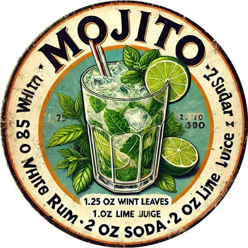 1pc Room Decor Vintage Havana Mojito Drink Aluminum Sign Mojito Recipe Wall Art for Home Kitchen Res