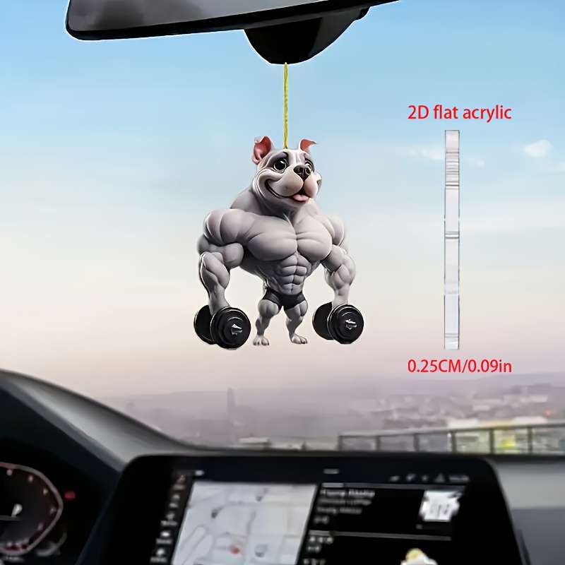 1pc 2D Flat  not3Ds of muscular bulldog acrylic pendant cartoon dog design suitable for car m