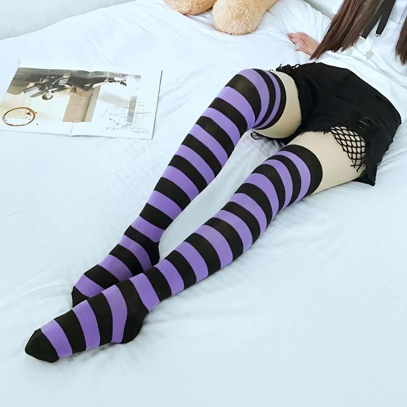 1 Pair Black Purple Wide Stripes  Socks