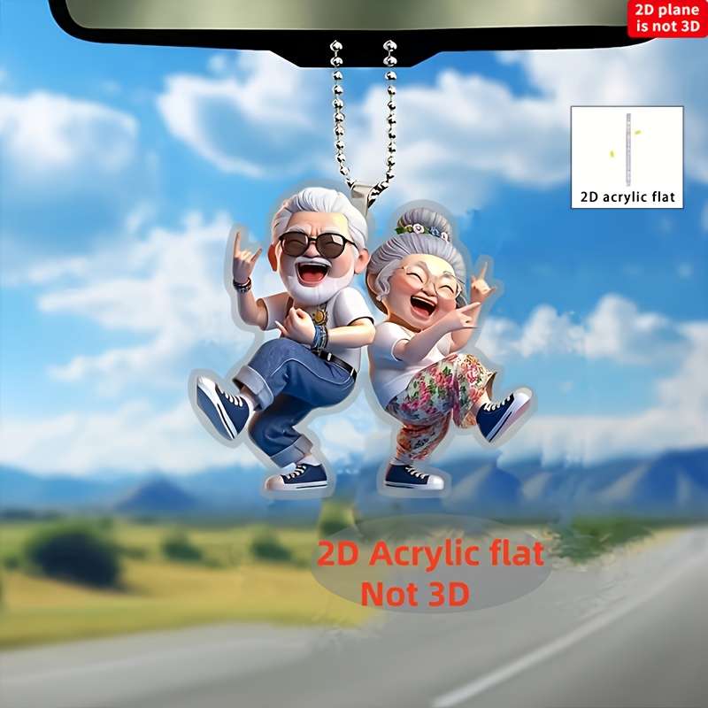 1pc 2D Flat  Joyful Grandparents  Acrylic Hanging Charm Ideal for Rearview Mirror Home Decor