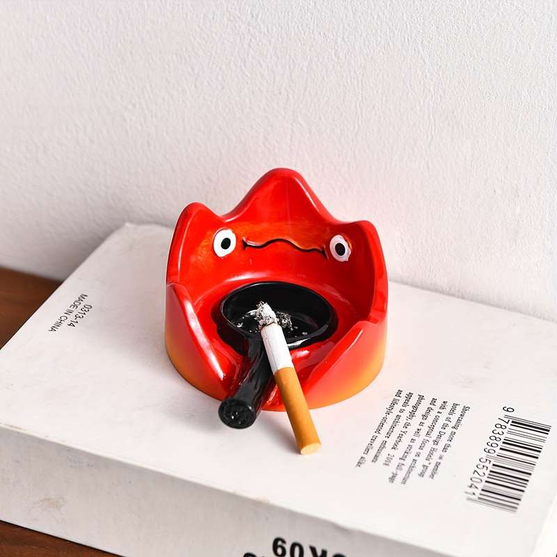1pc Bohemian Resin Flame-Shaped Decorative Ashtray with Dual Handles Red Black Irregular Ho