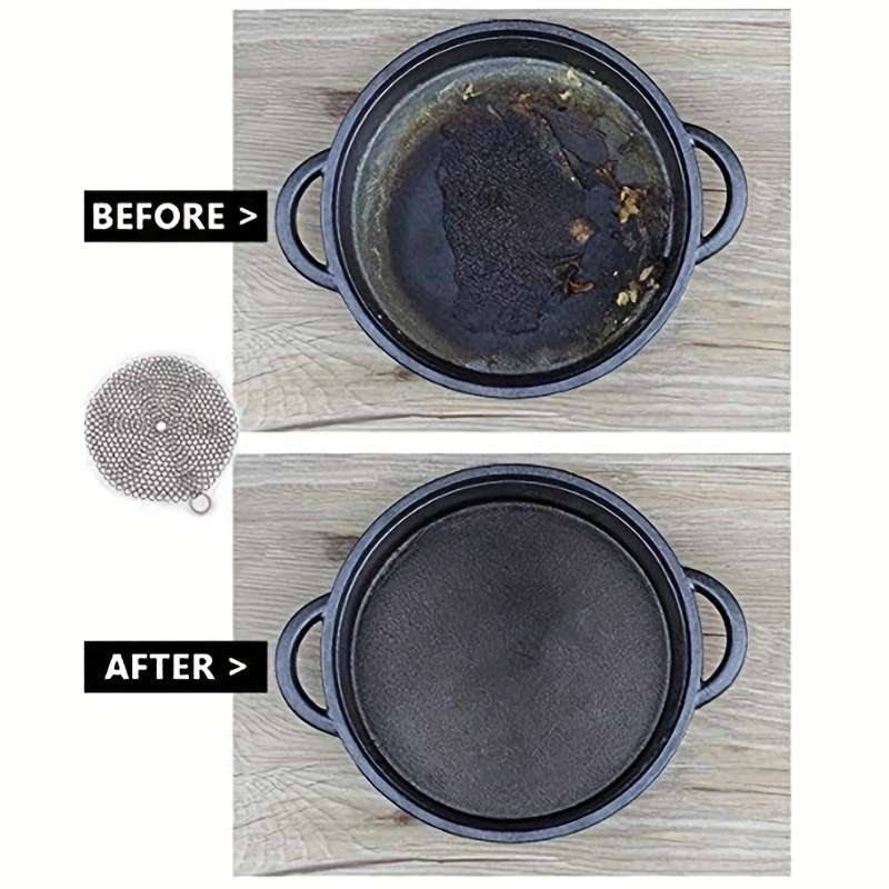 1pc Stainless Steel Scouring Pad with Plastic Handle Durable Reusable Kitchen Cleaning Tool for