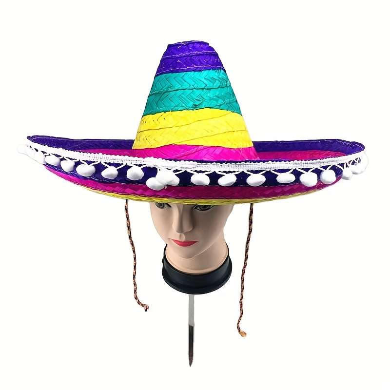 1pc Vibrant Mexican Fiesta Sombrero Colorful Cotton Woven Hat with Black Ribbon Perfect for Hall