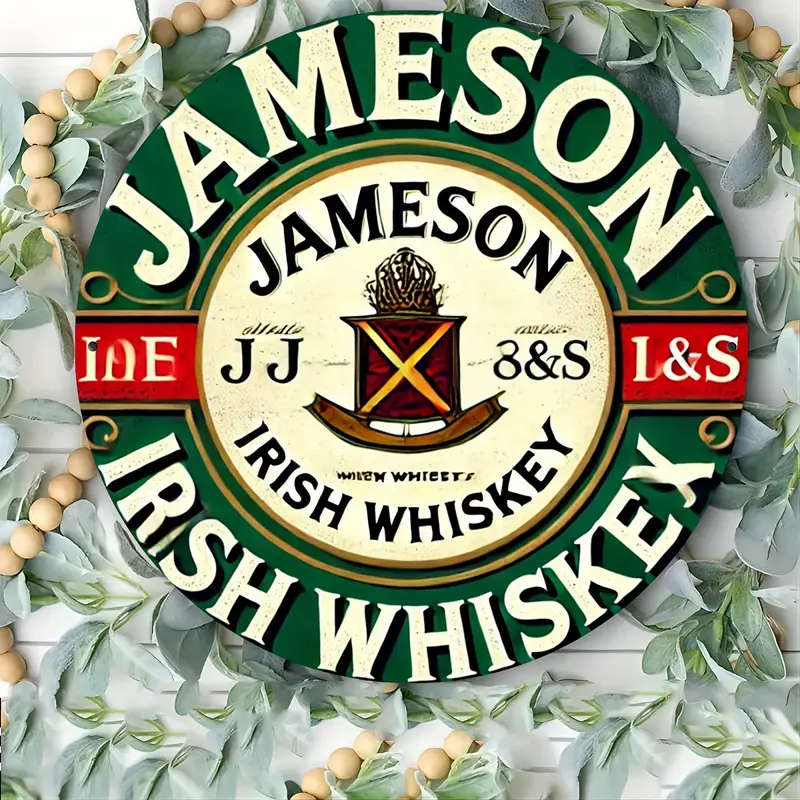 1pc Vintage Irish Whiskey Metal Wall Sign 20.32x20.32cm Round Aluminum Art Durable Weather-Resistant