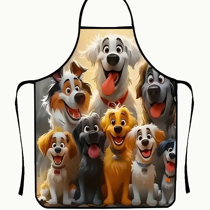 1pc Funny Cartoon Dogs Apron Polyester 100% Woven Fabric 150g m? Versatile Kitchen Apron fo