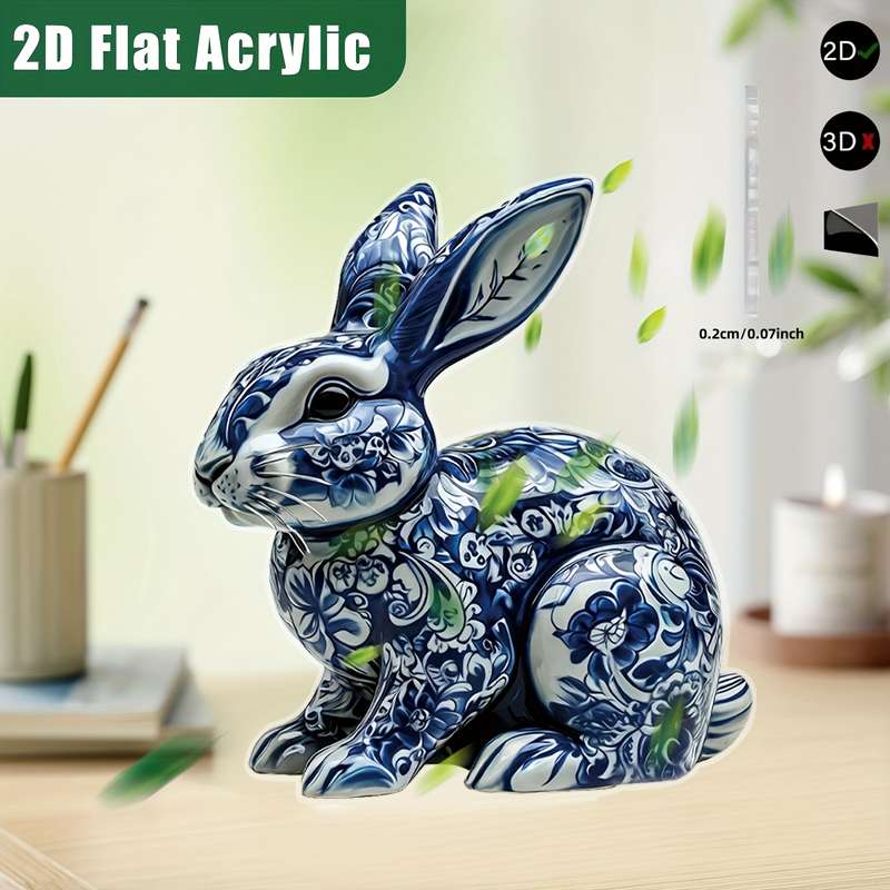 1pc 2D Flat   Acrylic Printed Ceramic Rabbit Desktop Decoration Wall and Tabletop Decor Cl