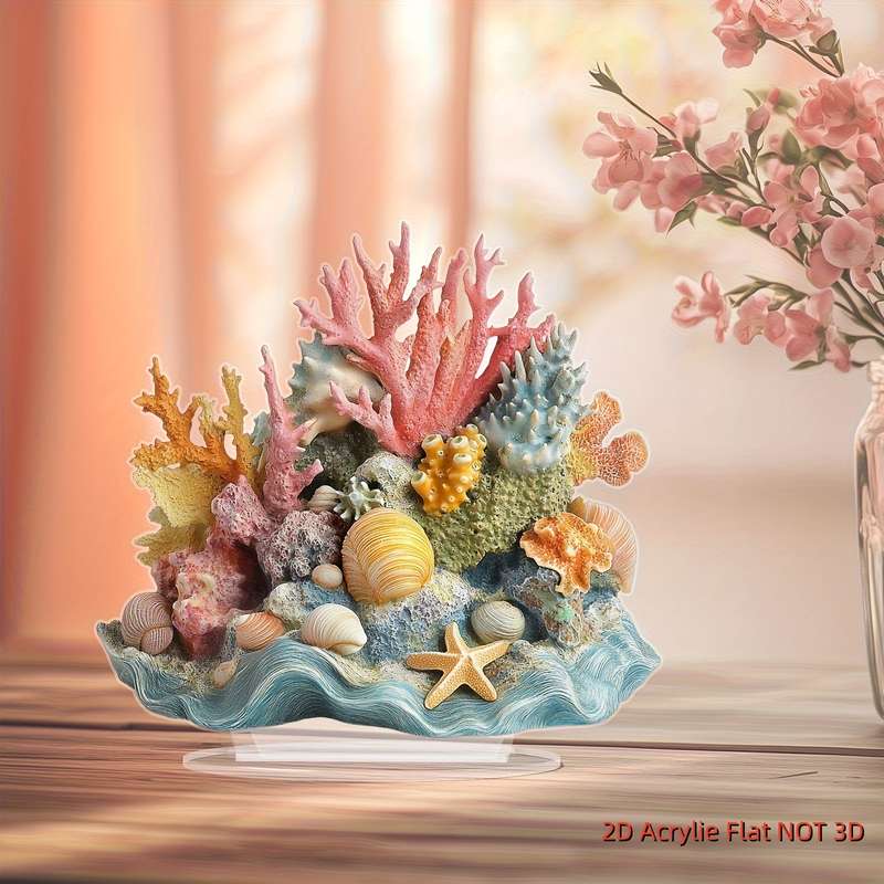 1pc 2D Flat   Bohemian-Style  Acrylic Coral Reef Desktop Decoration Vibrant Ocean Life Displ