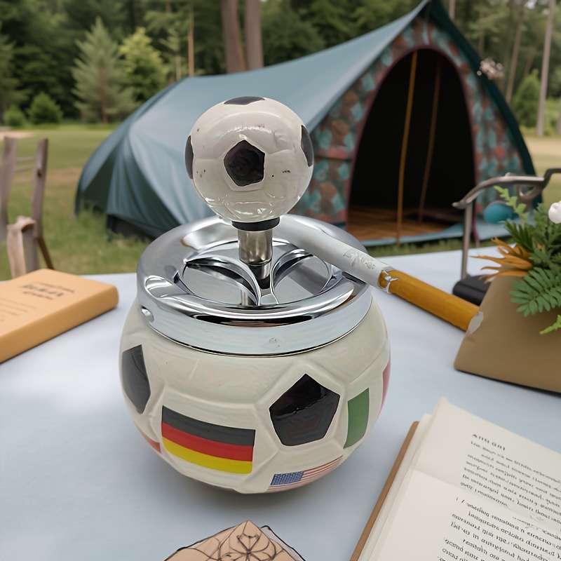1pc Vintage Soccer-Themed Ceramic Ashtray with Ball and Flag Design Ideal for Home Bar Hotel K