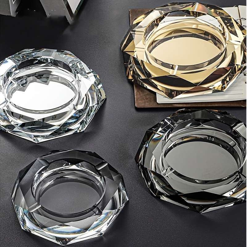 1pc Glass Ashtray Clear Crystal Glass Ashtray For Indoor And Outdoor Creative Large Octagonal Bla