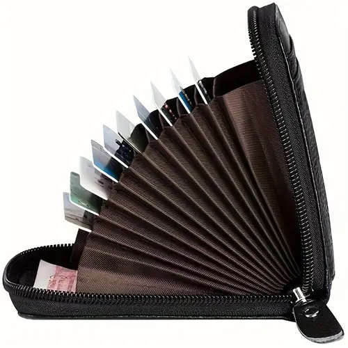 1pc Men's Black Casual Faux Leather Zipper Wallet with Multiple Card Slots ID Holder Stylish Accordi