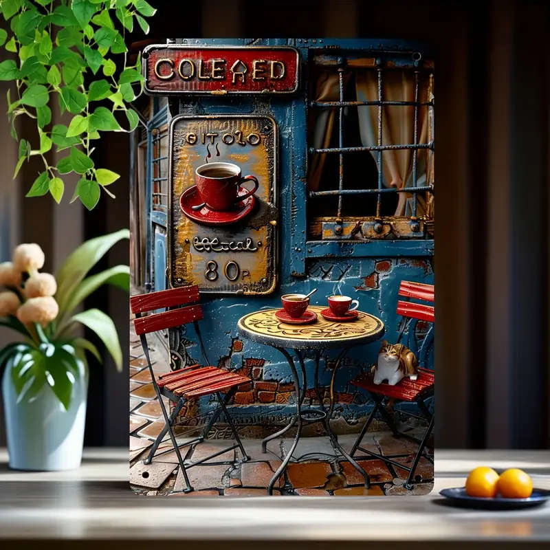 1pc Vintage Little Lane Coffee Metal Tin Sign 20.32cmx30.48cm Ideal for Home Cafe Garage and Bar Wal