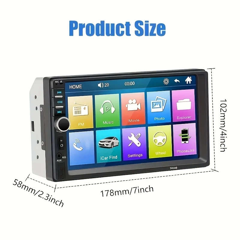 1pc 17.78cm Touch Screen Double Din Car Stereo MP5 Player Wireless Hands-Free Calling Mirror Link