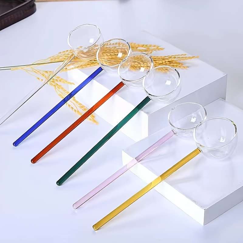 1pc Colorful Transparent Long Handle Glass Spoon High Borosilicate Heat Resistant Dessert Spoon
