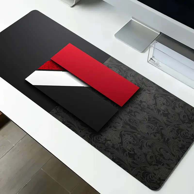 1pc 30x80cm Red Black Geometric Pattern Extended Mouse Pad Non-Slip Waterproof Washable Desk Mat