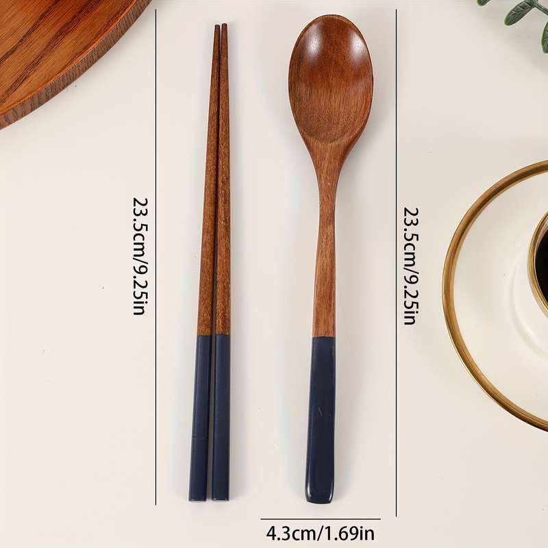 Portable Wooden Spoon Chopsticks Set Colorful Durable Kitchen Utensils for Camping Travel