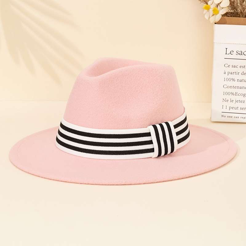 1pc Retro Fashion Jazz Fedora Hat with Striped Woven Band 100% Polyester Lightweight Imitation