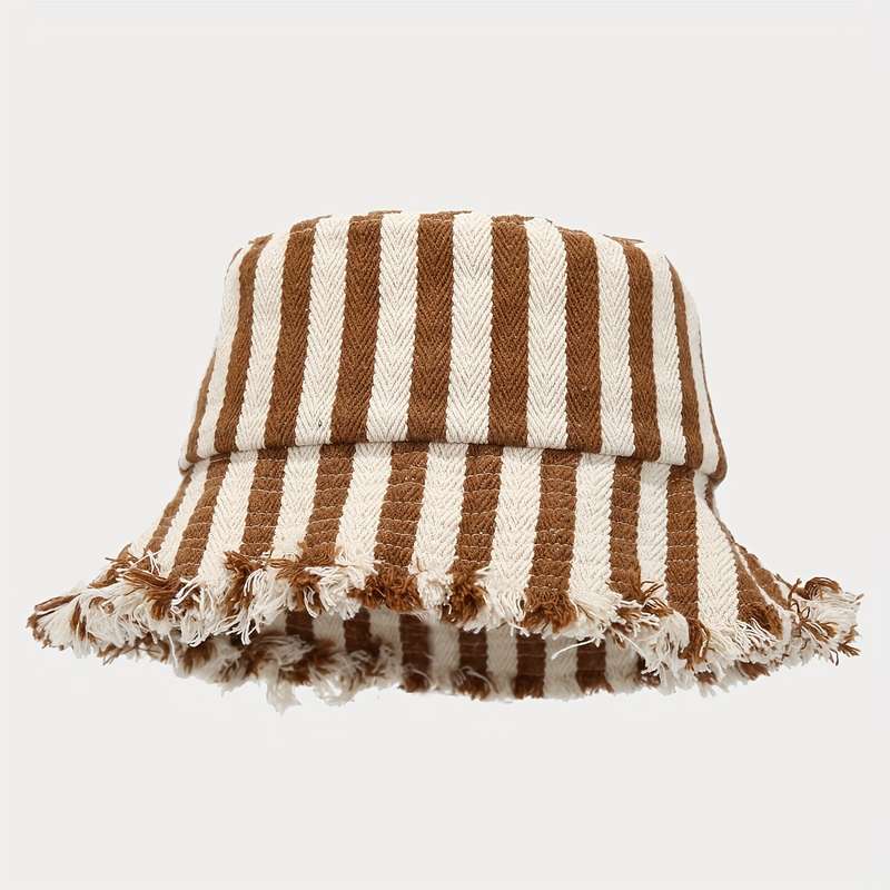 1pc 1 Style Striped Fuzzy Brim Fisherman Hat Autumn and Winter Fashionable Trendy Bucket Hat Couple