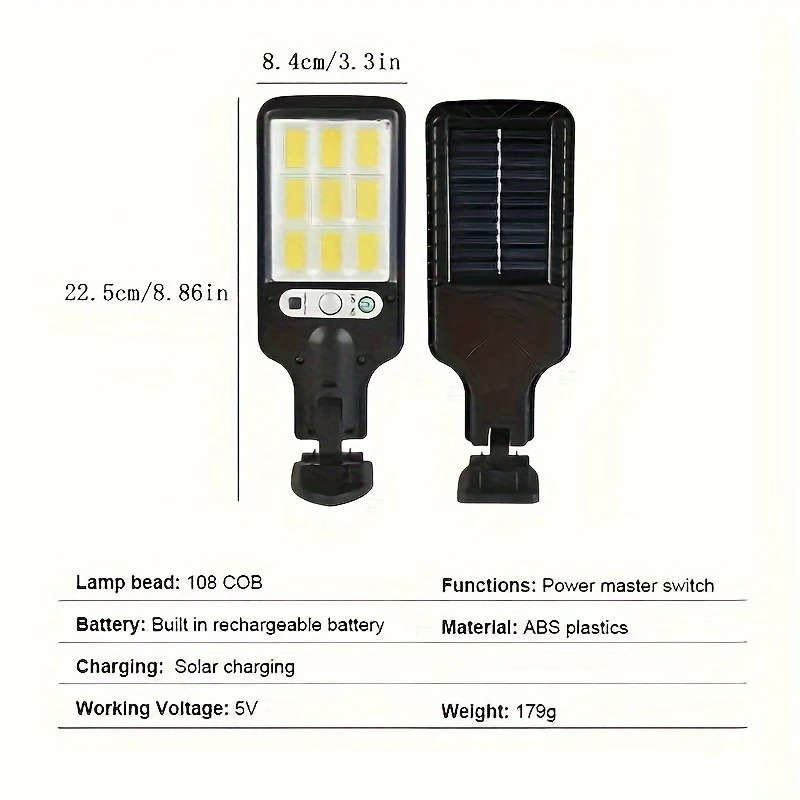 Solar-Powered Outdoor Street Light with Transparent LED Remote Control Adjustable Motion Sensor Blac