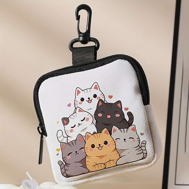 1pc Group of Cute Cat Pattern Printed Wallets Small Item Organizing And Storage Bag