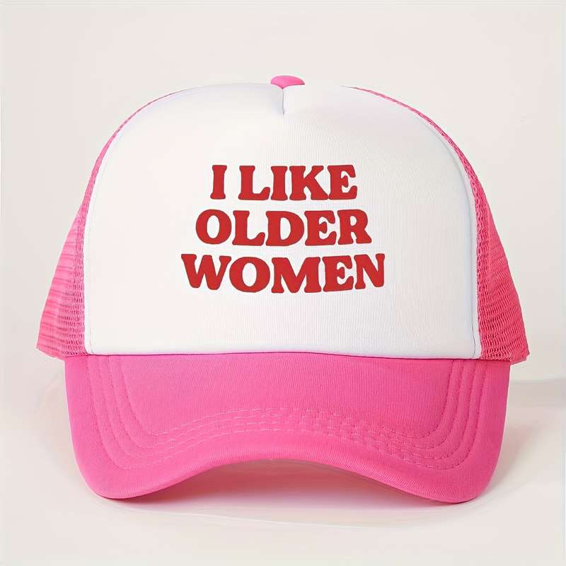 1pc I Like Older Women" Printed Baseball Cap Breathable Adjustable Mesh Trucker Hat for Men Wo