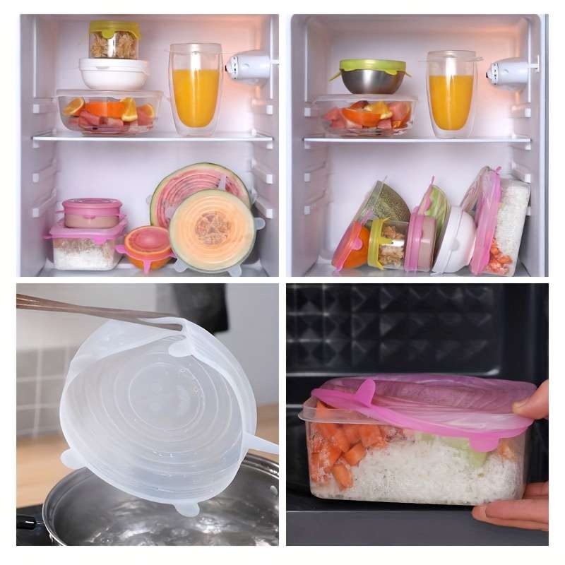 6pcs Silicone Stretch Lids Set Reusable Food Covers for Bowls Plates and Pots Microwave and