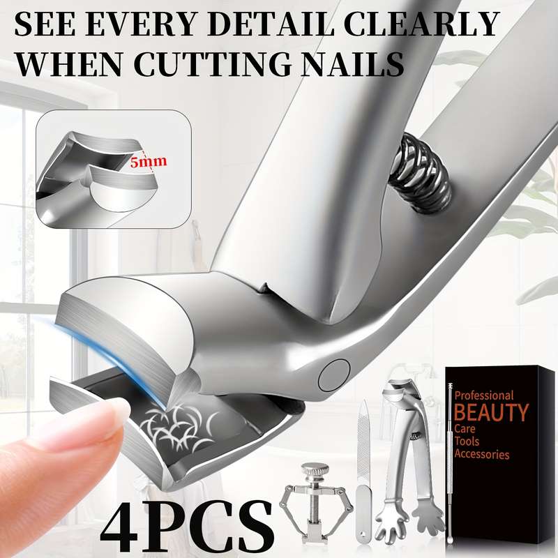4pcs Heavy Duty Toenail Clippers Set Ergonomic Large Angled Head Nail Clippers with Catcher