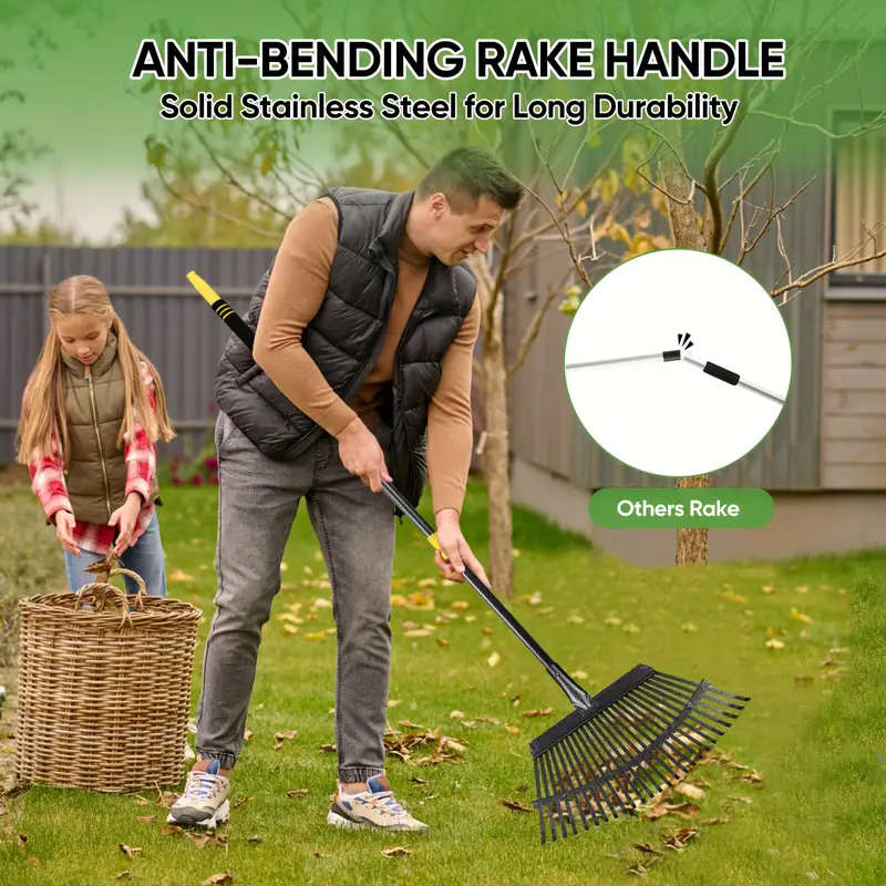 Adjustable 6-foot Heavy Duty Garden Leaf Rake